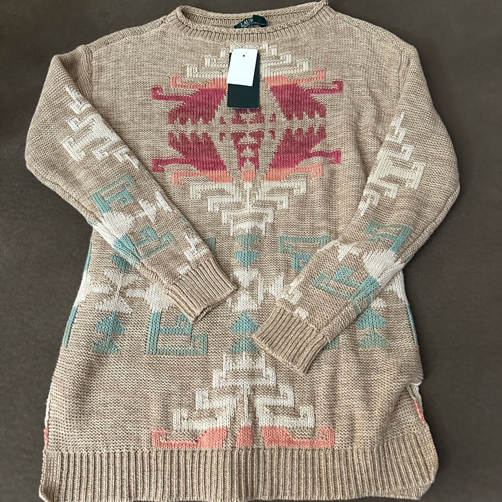 Ralph Lauren Cream and Tan Crew Neck Sweater - vintage -circa 2000s